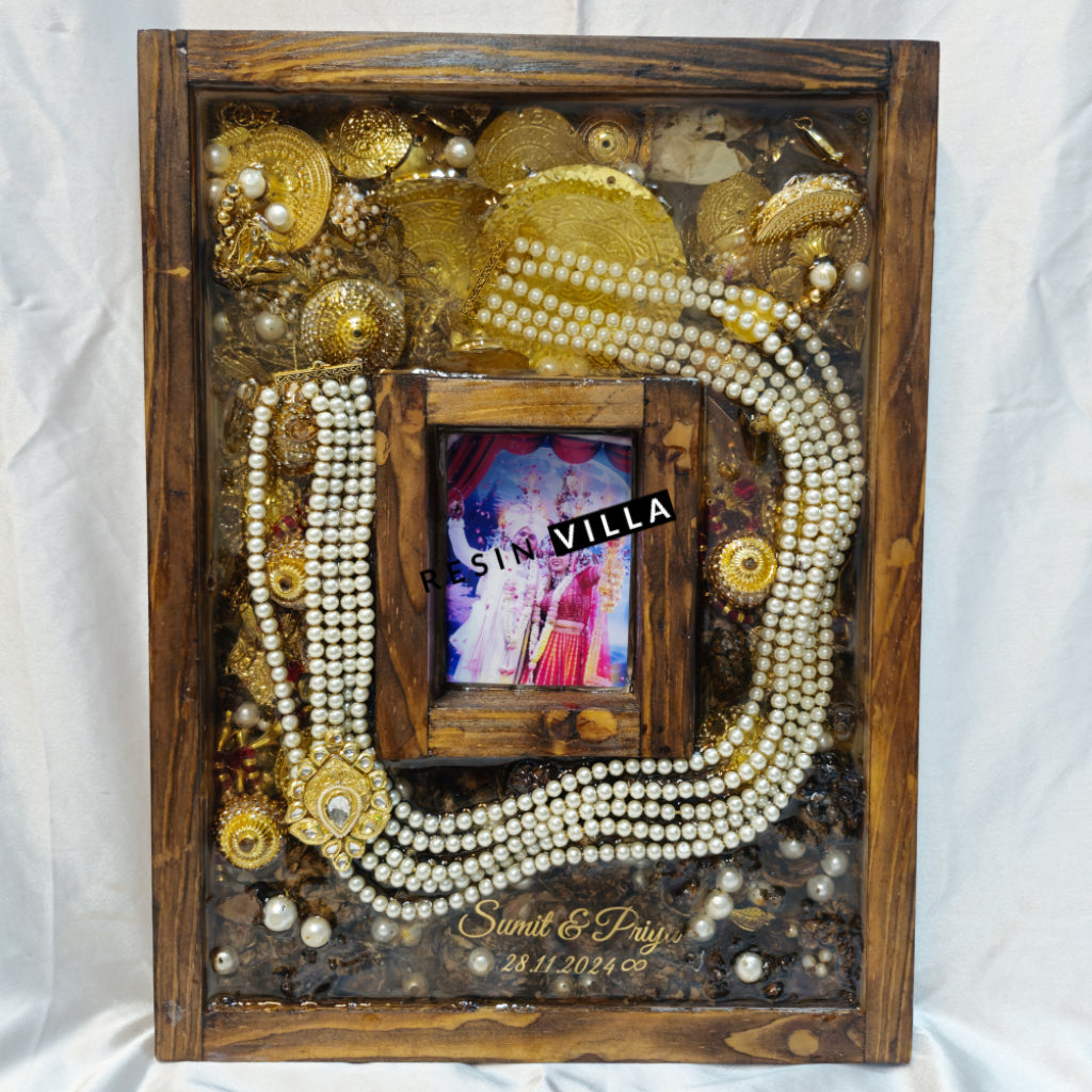 Varmala Preservation, 12"X16" Wooden Photo Frame, Bride Kalira & Groom Mala Preservation