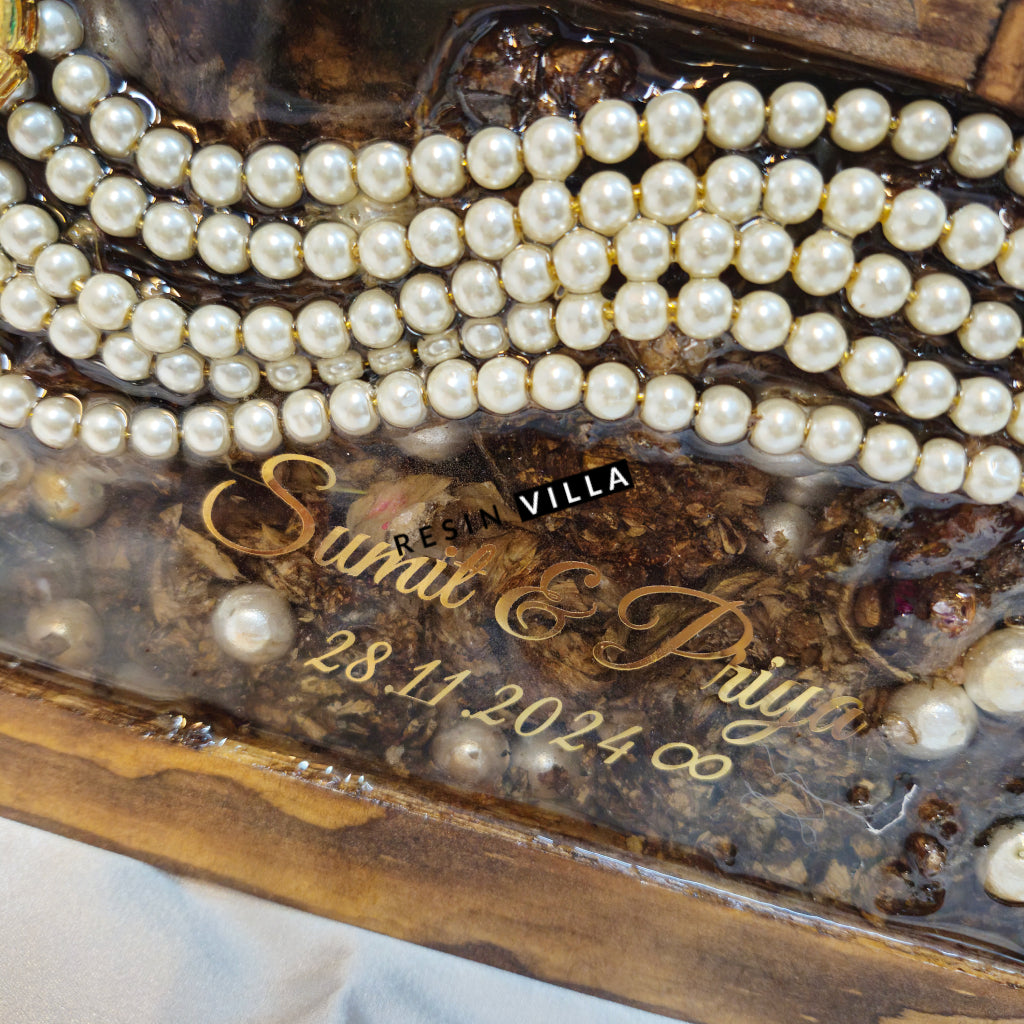 Varmala Preservation, 12"X16" Wooden Photo Frame, Bride Kalira & Groom Mala Preservation