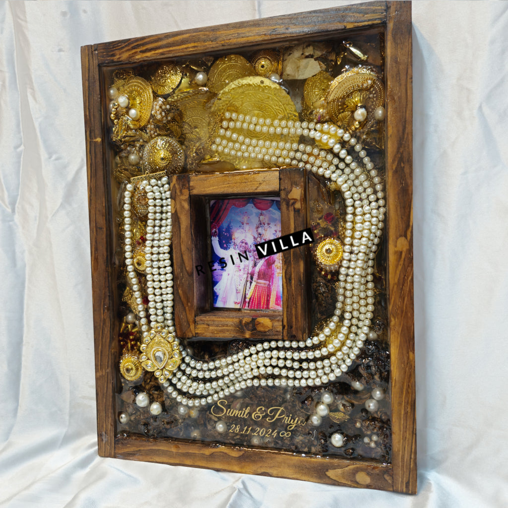 Varmala Preservation, 12"X16" Wooden Photo Frame, Bride Kalira & Groom Mala Preservation