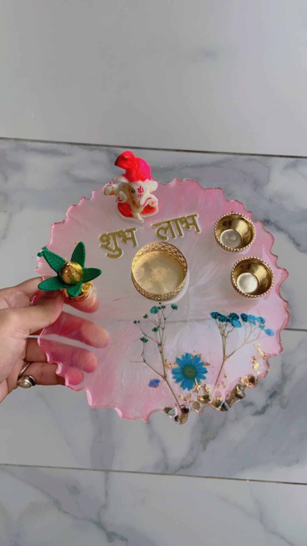 रेज़िन आर्ट, पूजा थाली, लोड गणेश के साथ