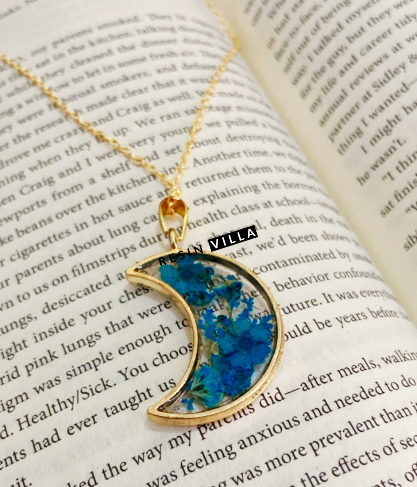 Resin Art, Jewellery, Half Moon Shape Floral Preservation Pendant