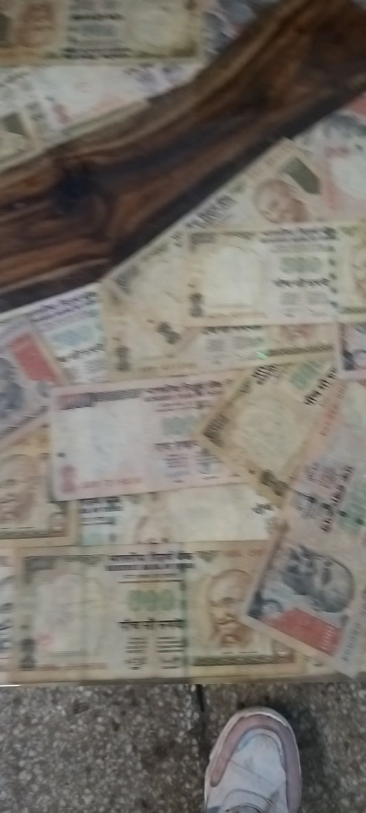 Coffee Table with Resin Art Currency Preservation