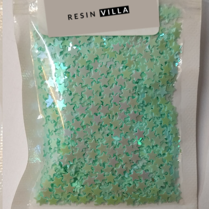 Resin Art Material, Sequin Colourful Shakers - Ocean Green Star Shape
