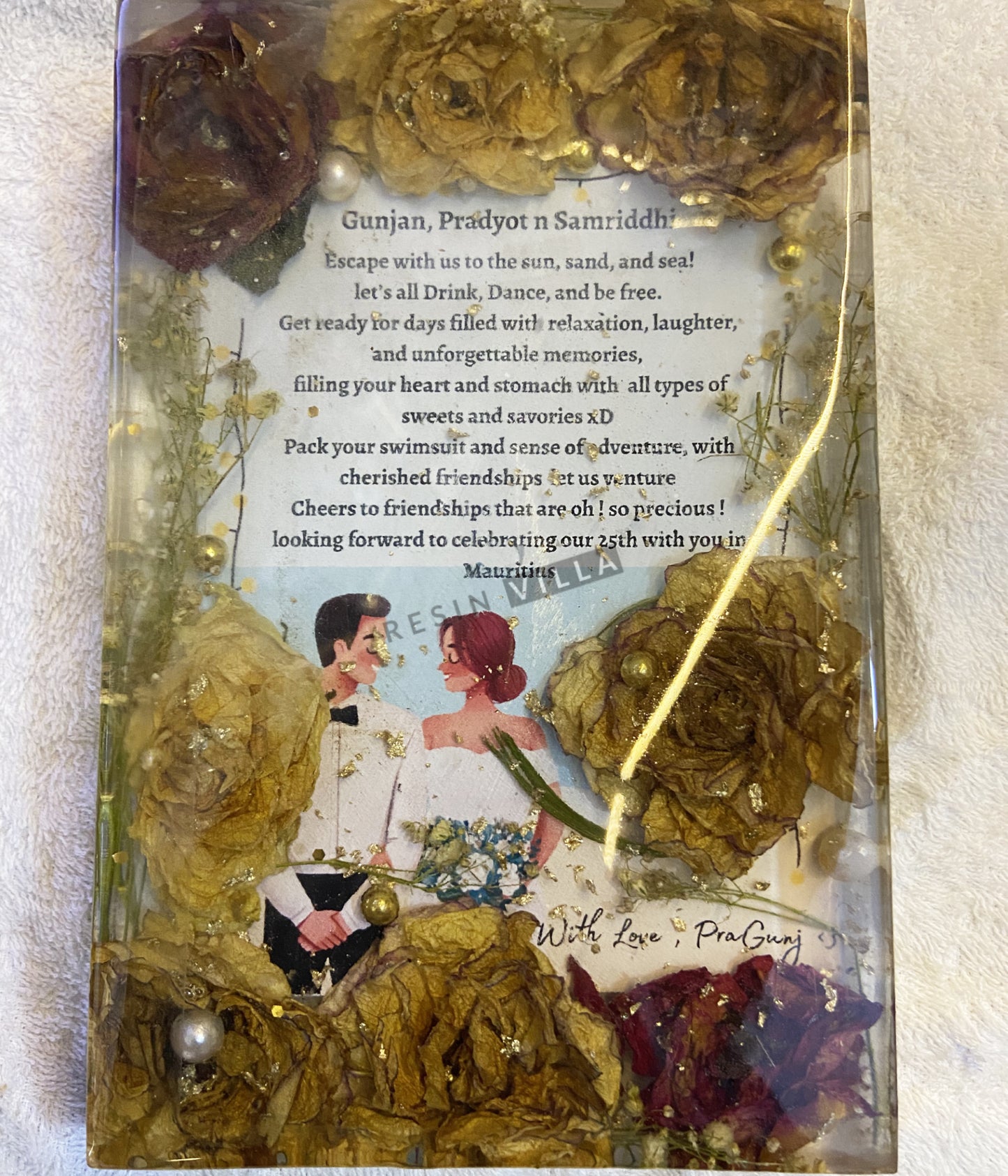 Resin Art, Flower preservation with Invitation Card, Rectangular Silver 25th Anniversary Invitation Card and Floral Preservation