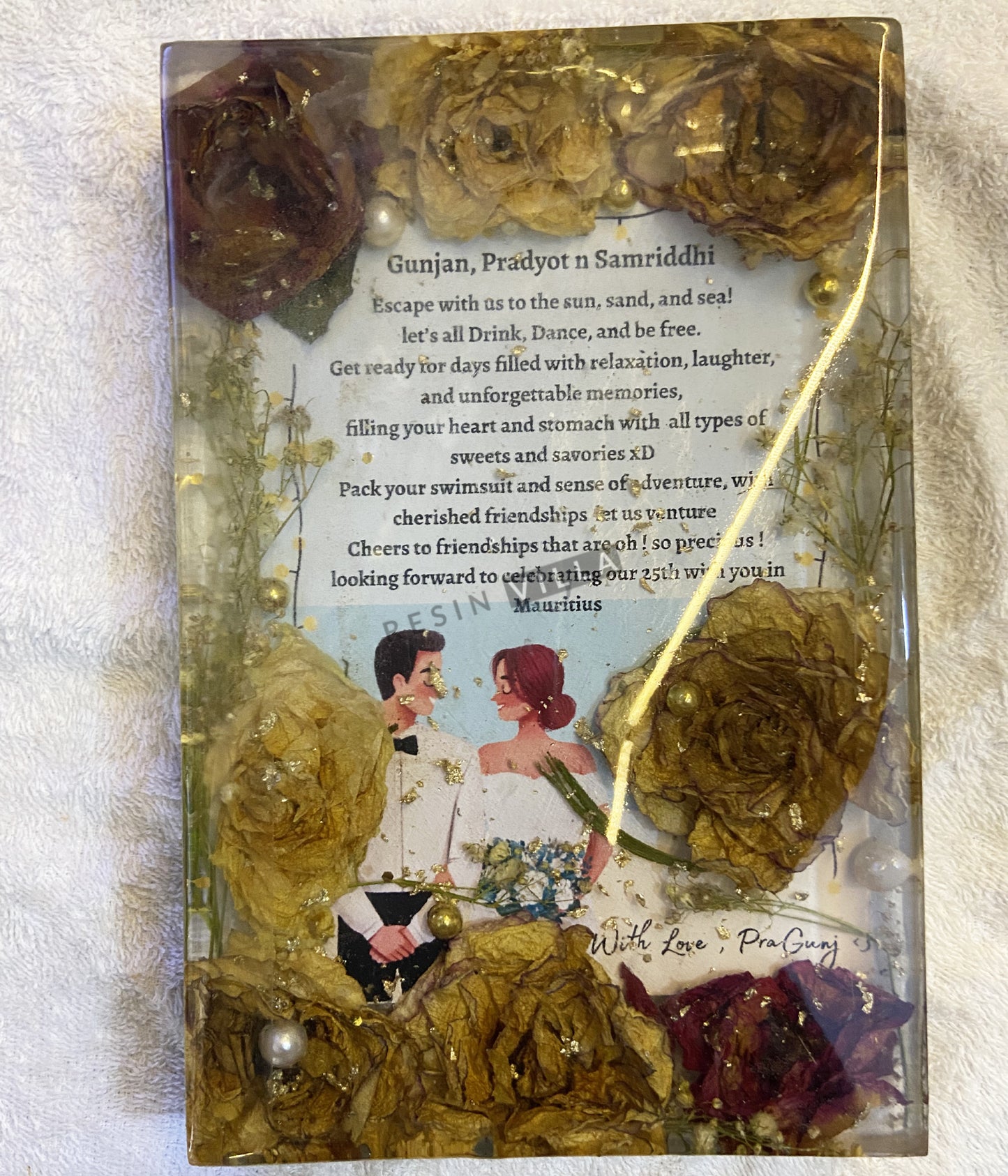 Resin Art, Flower preservation with Invitation Card, Rectangular Silver 25th Anniversary Invitation Card and Floral Preservation