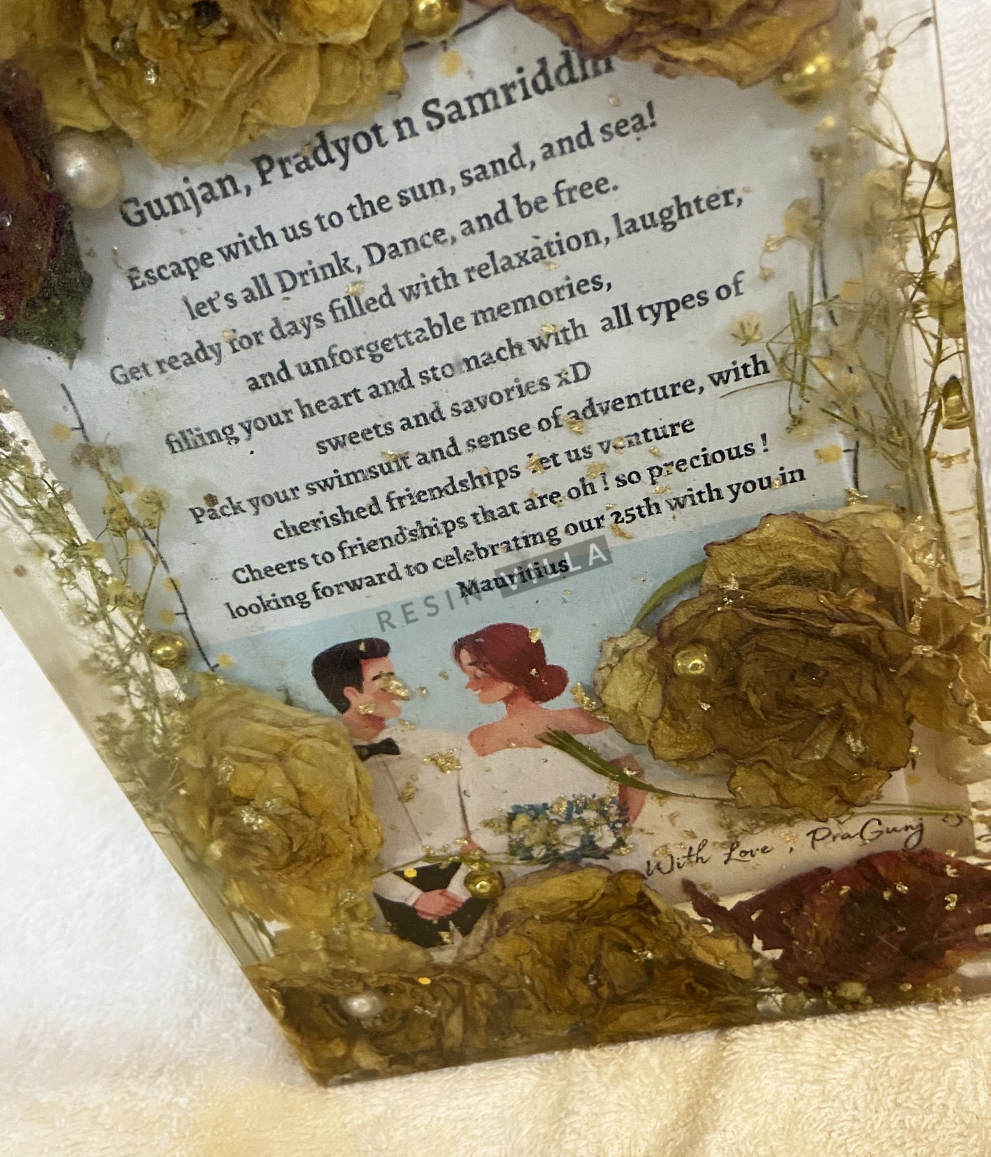 Resin Art, Flower preservation with Invitation Card, Rectangular Silver 25th Anniversary Invitation Card and Floral Preservation
