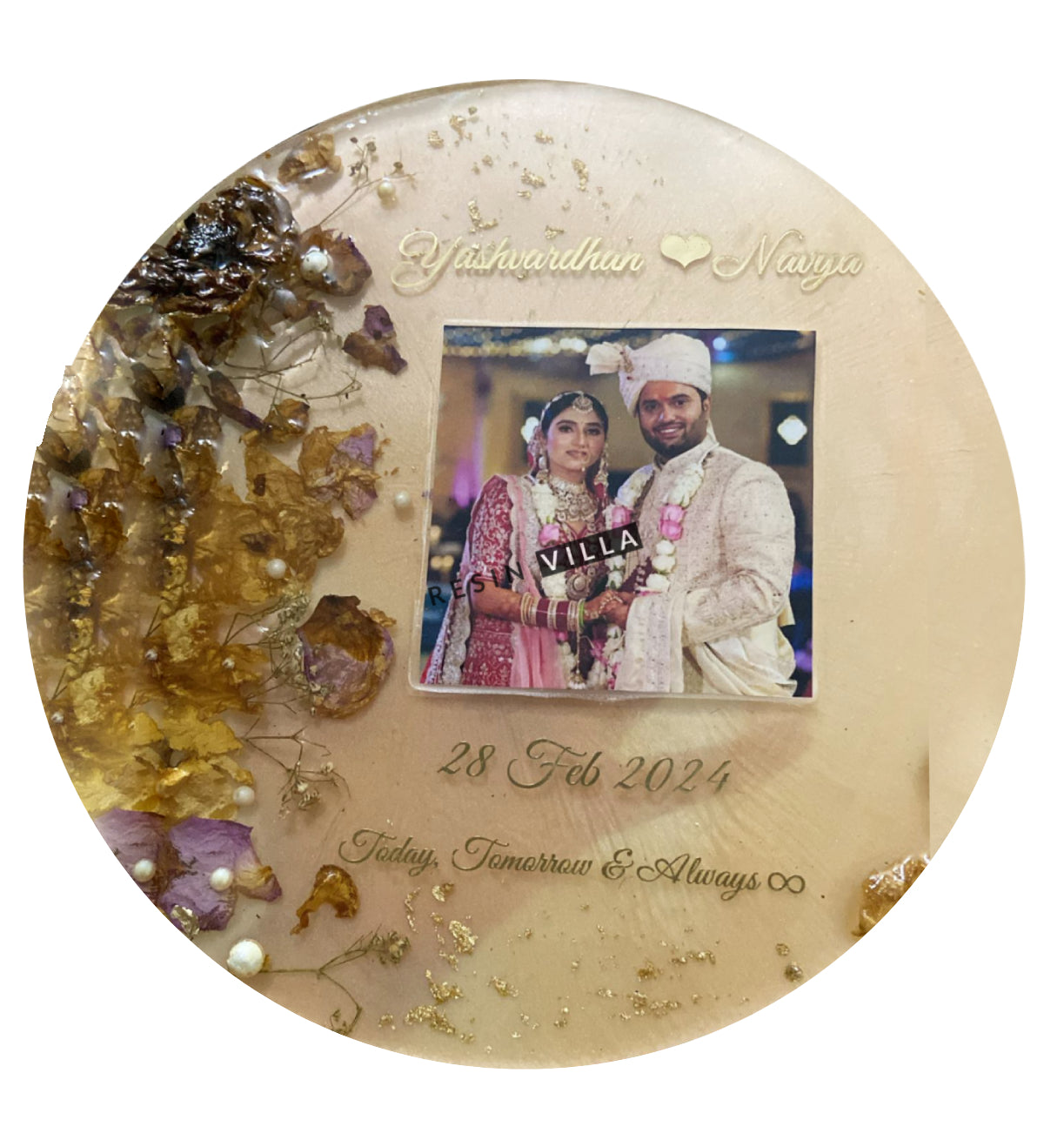 Varmala Preservation, 12 Inch, Round, Elegant Photo Frame - Personalized Keepsake for Newlyweds, Wedding Gift & Memory Preservation