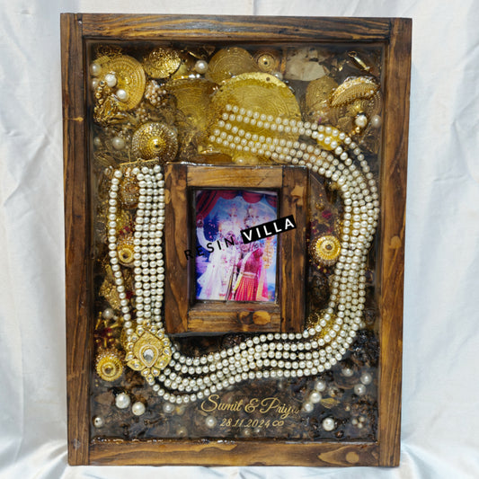 Varmala Preservation, 12"X16" Wooden Photo Frame, Bride Kalira & Groom Mala Preservation