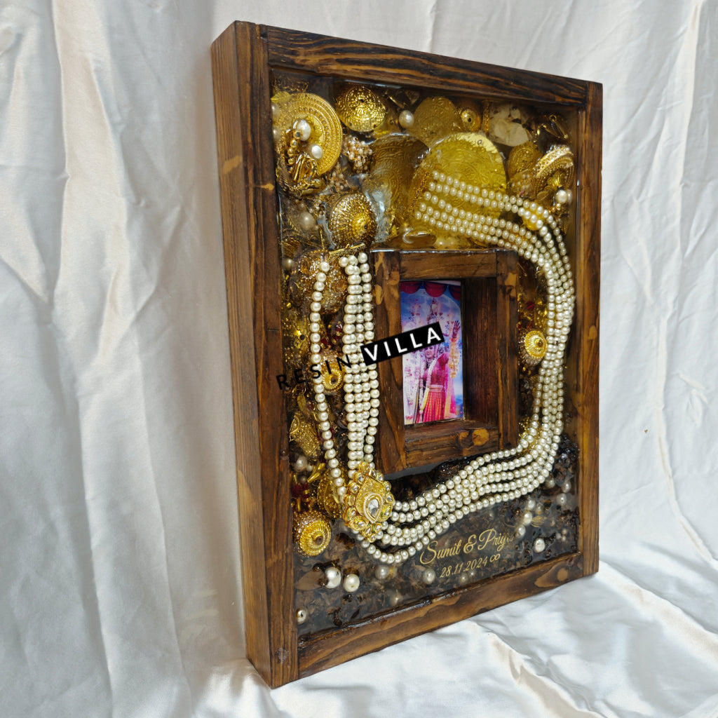 Varmala Preservation, 12"X16" Wooden Photo Frame, Bride Kalira & Groom Mala Preservation