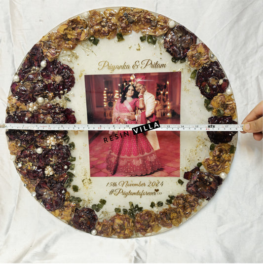 Varmala Flower Preservation, 18 Inch, Round, Photo Frame Resin Art