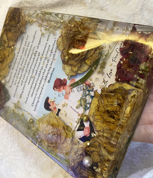 Resin Art, Flower preservation with Invitation Card, Rectangular Silver 25th Anniversary Invitation Card and Floral Preservation