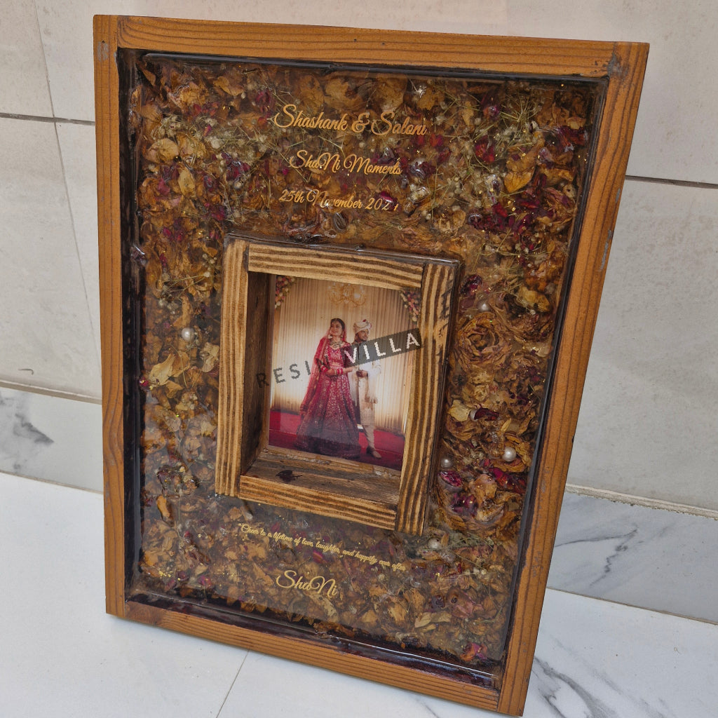 فن الراتينج، الحفاظ على الفارمالا، إطار صورة خشبي مقاس 12 بوصة، مجوهرات الزفاف، الحفاظ على الفارمالا للزوجين