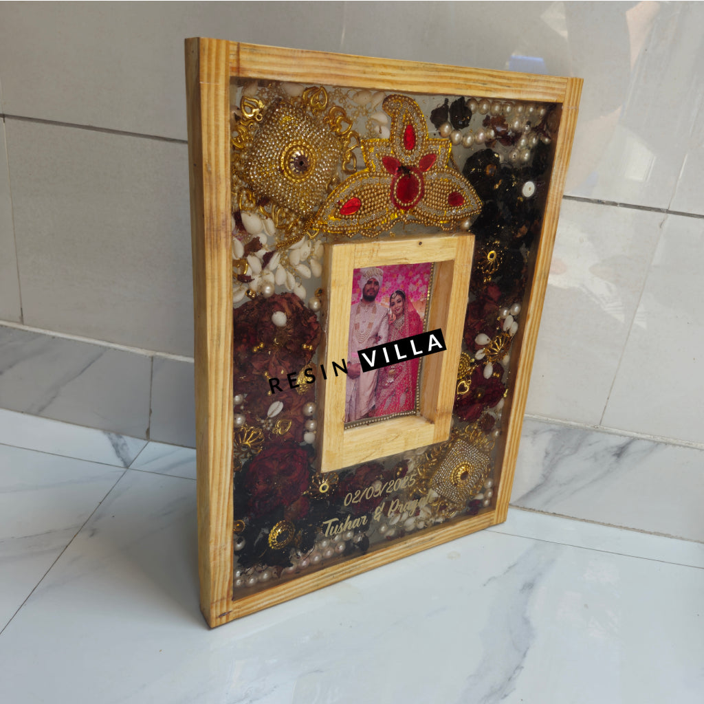 فن الراتينج، الحفاظ على الفارمالا، إطار صورة خشبي مقاس 12 بوصة، مجوهرات الزفاف، الحفاظ على الفارمالا للزوجين