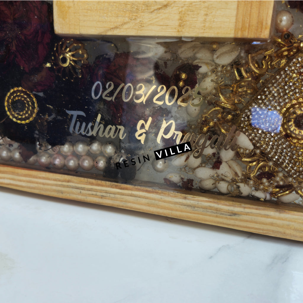 فن الراتينج، الحفاظ على الفارمالا، إطار صورة خشبي مقاس 12 بوصة، مجوهرات الزفاف، الحفاظ على الفارمالا للزوجين