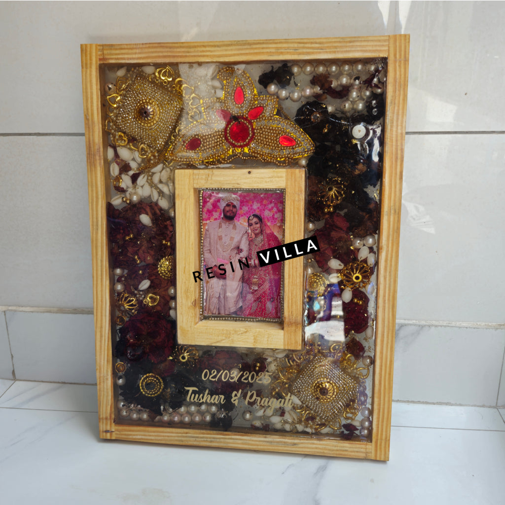 فن الراتينج، الحفاظ على الفارمالا، إطار صورة خشبي مقاس 12 بوصة، مجوهرات الزفاف، الحفاظ على الفارمالا للزوجين